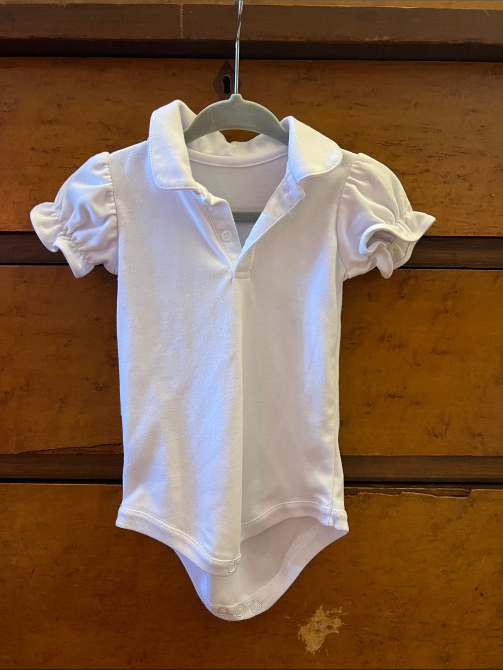 White Collared Baby Girl Bodysuit with Puff Sleeves